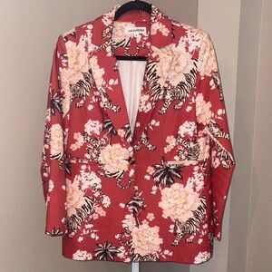 Las Sureñas Romantic Tiger Red Floral & Tiger Print Blazer